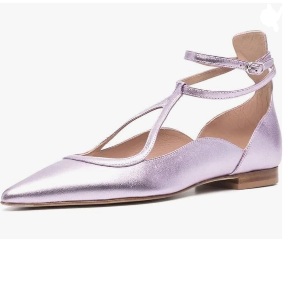 FSJ Light Purple Chunky Low Heel Cross Ankle Strap Buckle Pointed Toe Shoes
